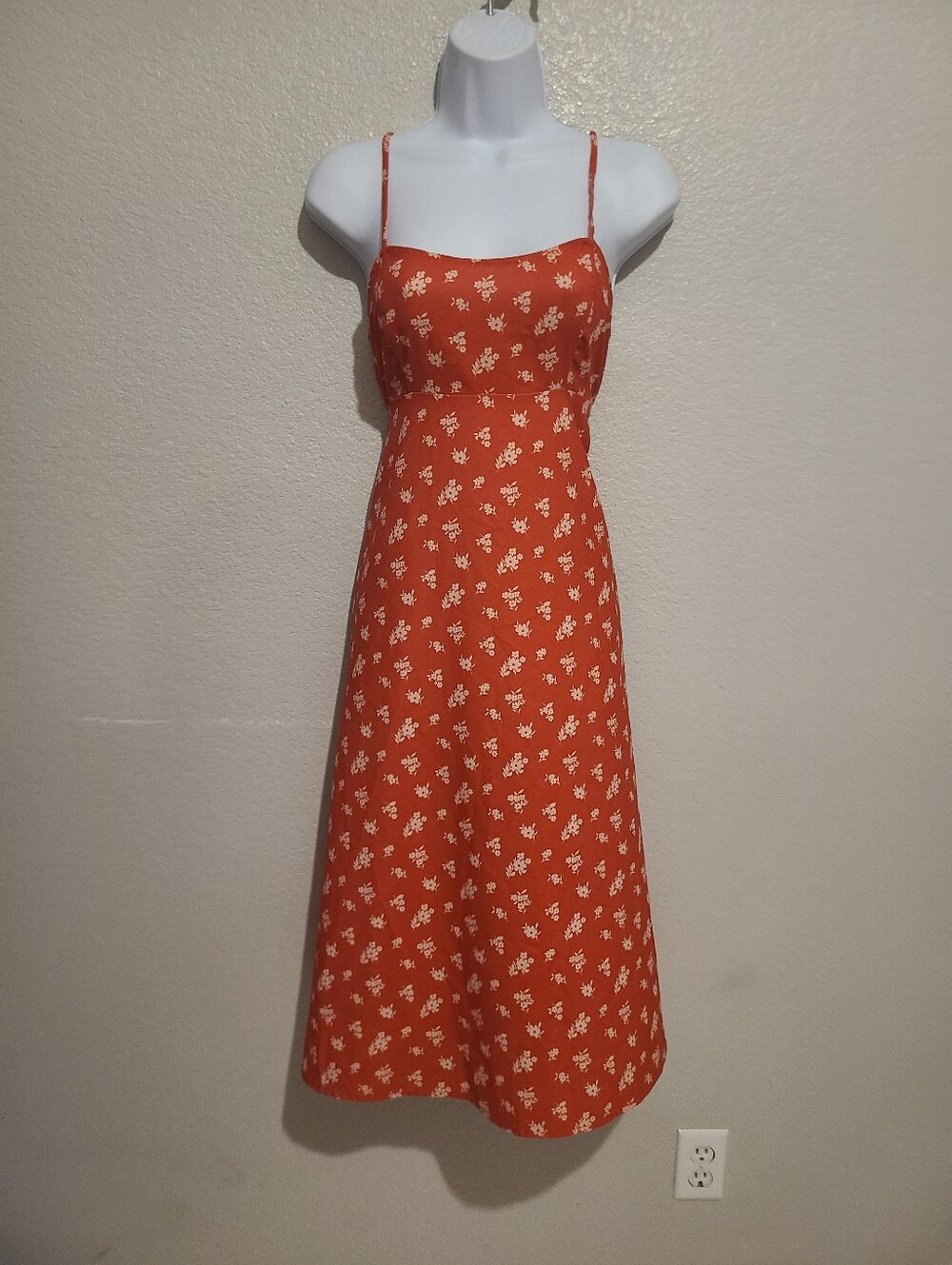 Altr'd Statr Spaghetti Strap Floral Midi Dress in Rust Smocked Back Slip Dress